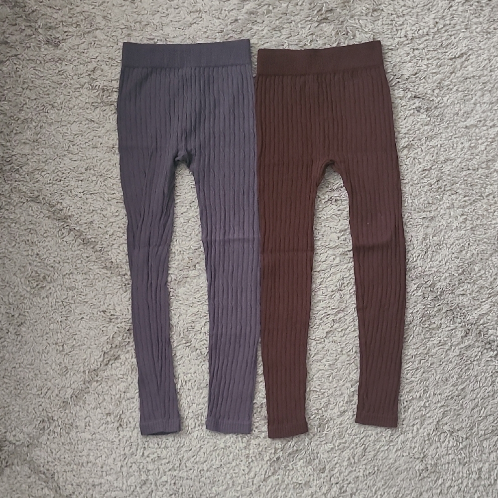 2/$20 - Girls' Small Ribbed Leggings - Grayish Purple/Brown